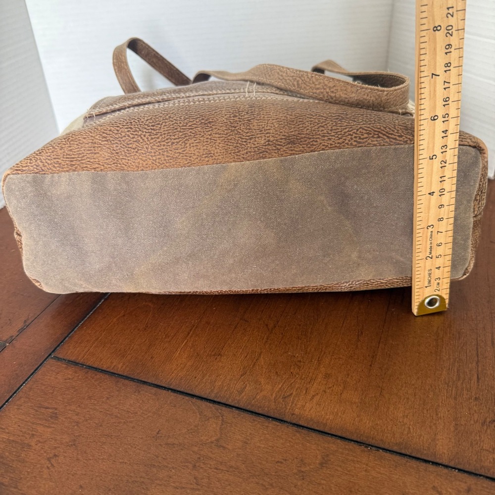 Myra Bag Canvas Leather Patchwork Tote Shoulder Bag Brown Tan Botanical Print - Picture 7 of 12